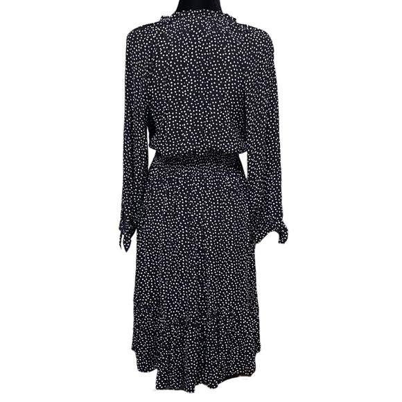 Talbots Black White Dot Whimsigoth Midi Dress Tie Sleeves Size Small - Picture 3 of 6